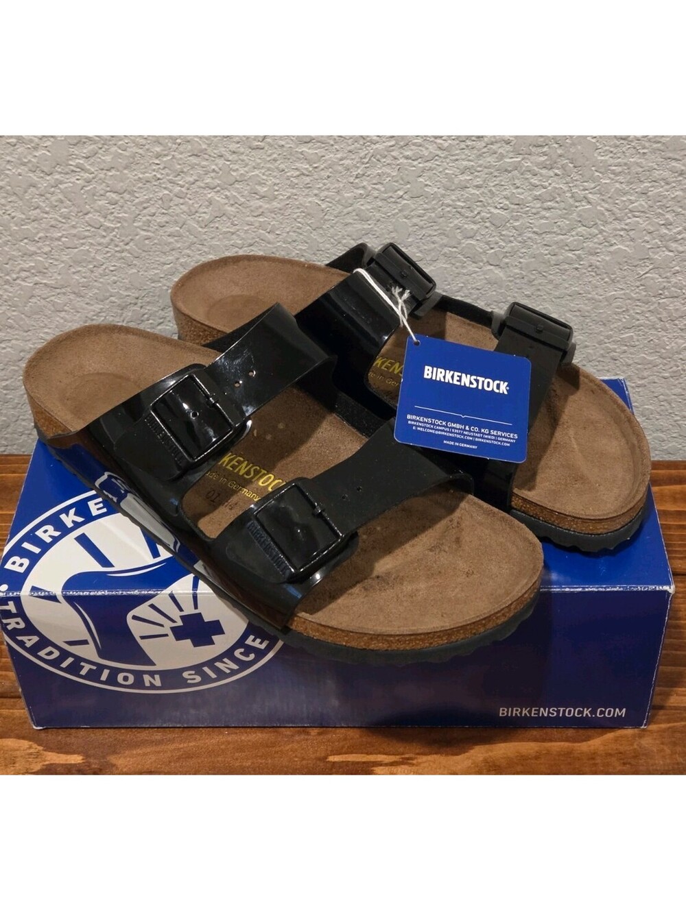 Birkenstock Arizona Sandal Black Patent Sz 42 Men's 9-9.5 Women's 11-11.5 NARROW